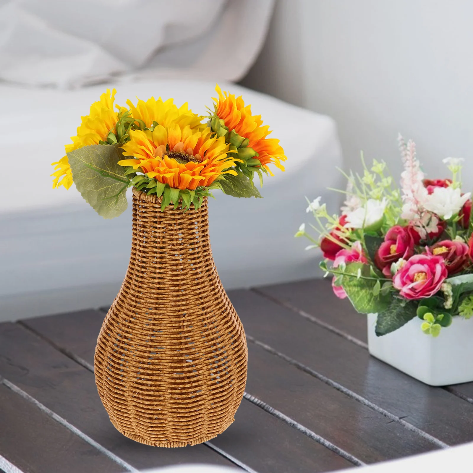 

1pcs Imitation Rattan Vase S Size Woven Flower Holder For Dried Flowers Fake Pampas Decorative Vase Home Office Wedding Table