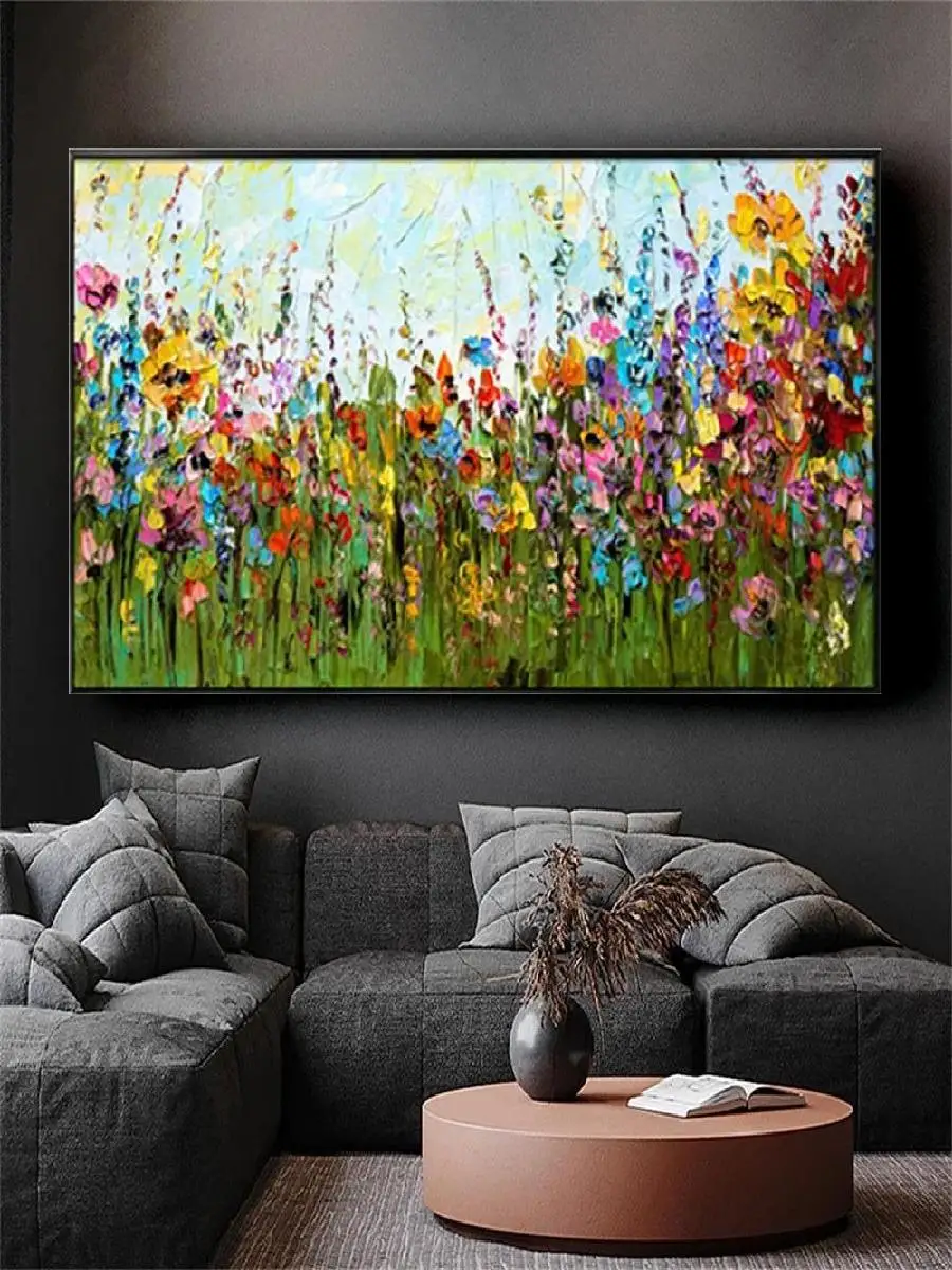 Handpainted Abstract Colorful Flower Oil Paintings on Canvas  Wall Art Decor for Living Room Home Artwork Pictures