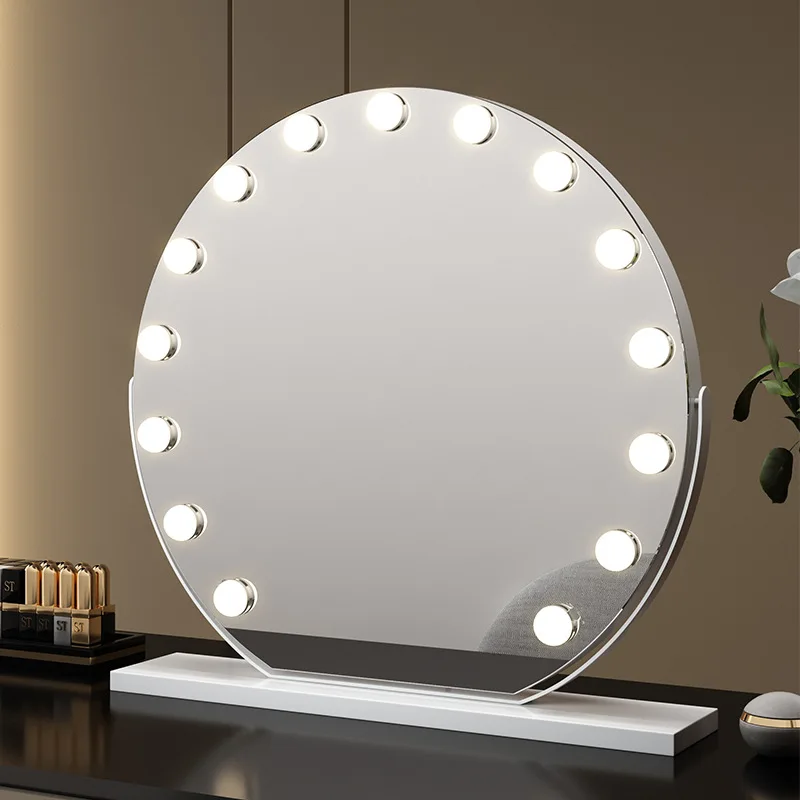 LED con specchio per il trucco a lampadina, specchio per il trucco da tavolo circolare con luce di riempimento intelligente, specchio per il trucco con luce di riempimento ad alta definizione
