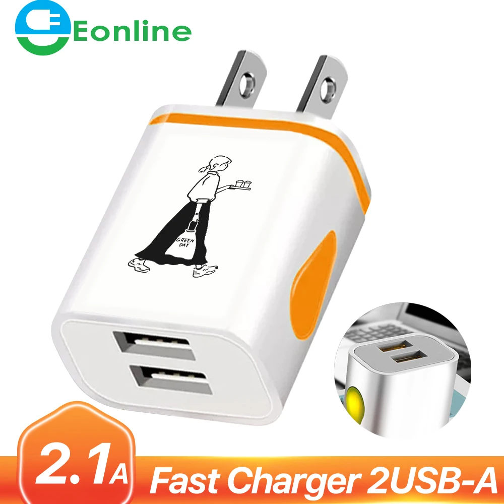 

EONLINE USB Charger Dual 2 port EU 5V 2A Travel Wall Adapter LED Light Mobile Phone usb charger For iPhone 14 Pro Max Samsung