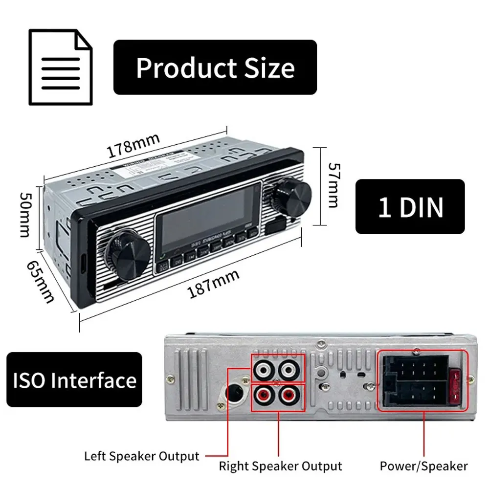 1Din Car Radio Bluetooth Player Hands-free Call And Voice broadcast FM Radio USB SD Card AUX Input Universal MP3 Players 12V