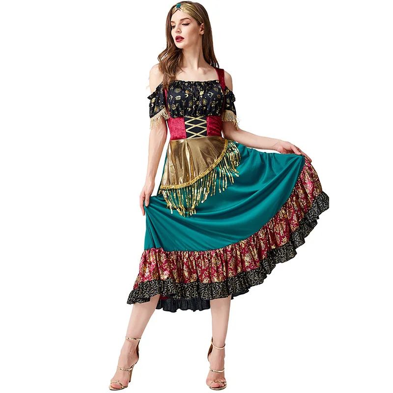 Cosplay Diviner Costume for Women Gypsy Girl Dress Halloween Flamenco Costume Starlight Gypsy Dancer Stage Performance Party