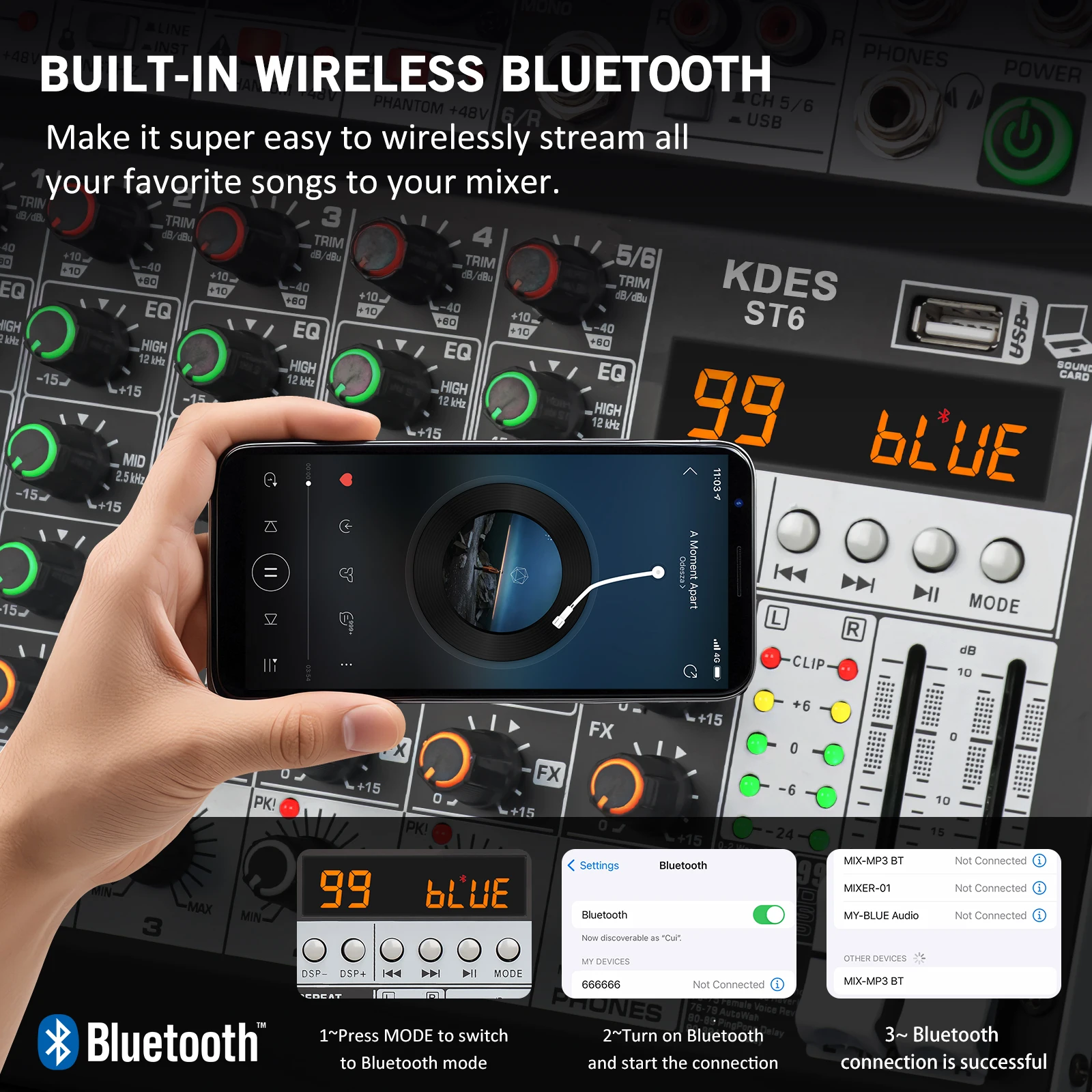 KDES جهاز مزج الصوت 4-6-8 قناة 99 DSP تأثير سجل الكمبيوتر 48 فولت الطاقة الوهمية USB خلاطات الصوت بلوتوث DJ وحدة التحكم خلط لكاريوك #3