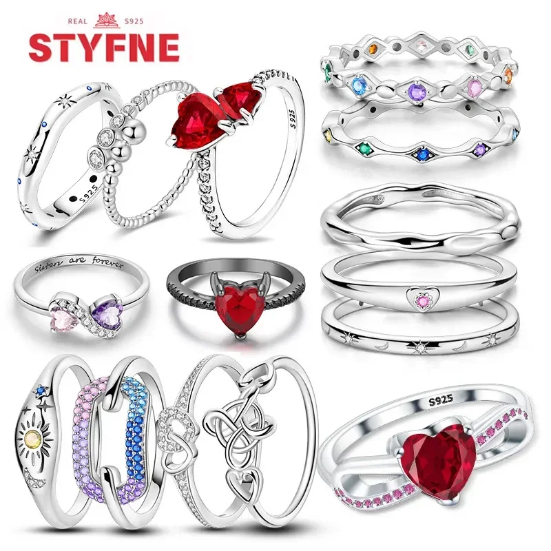 

S925 Sterling Silver Heart Rings Sun&moon Sparkling Zircon Jewel Ring Holiday Party Fine Jewelry Gifts for Women