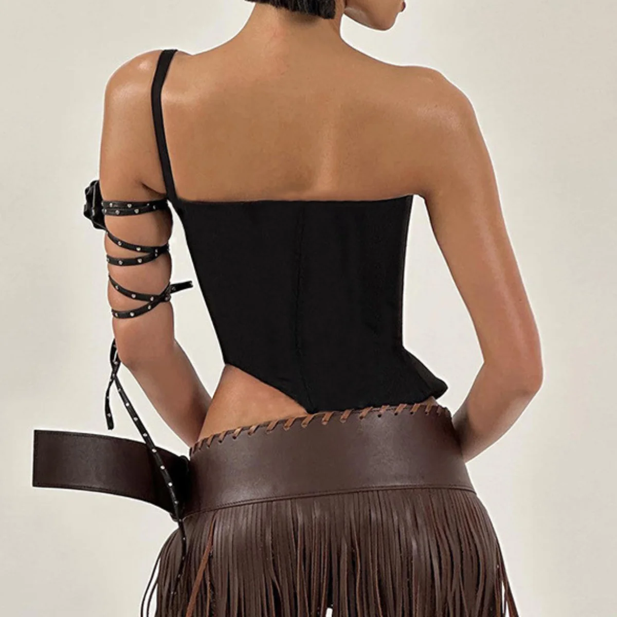 Asymmetric Crop Tops One Shoulder Straps Corset Top Sexy Buckle Party Clubwear Slim Fit Tank Top Camisole Bustier Women Clothing