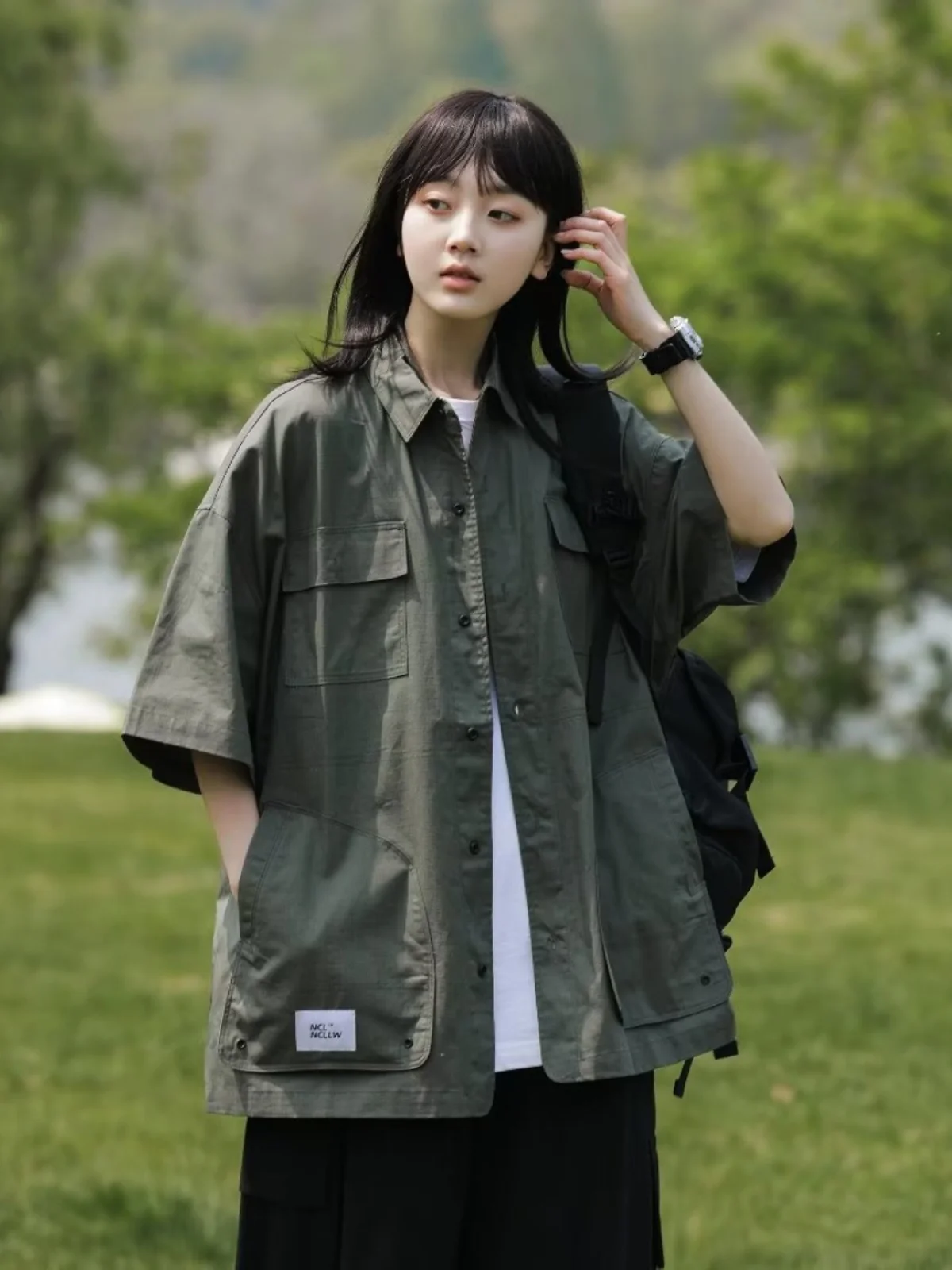 

Мужская летняя рубашка свободного кроя в стиле барокко с пятью пуговицами, повседневная, для работы, в стиле милитари