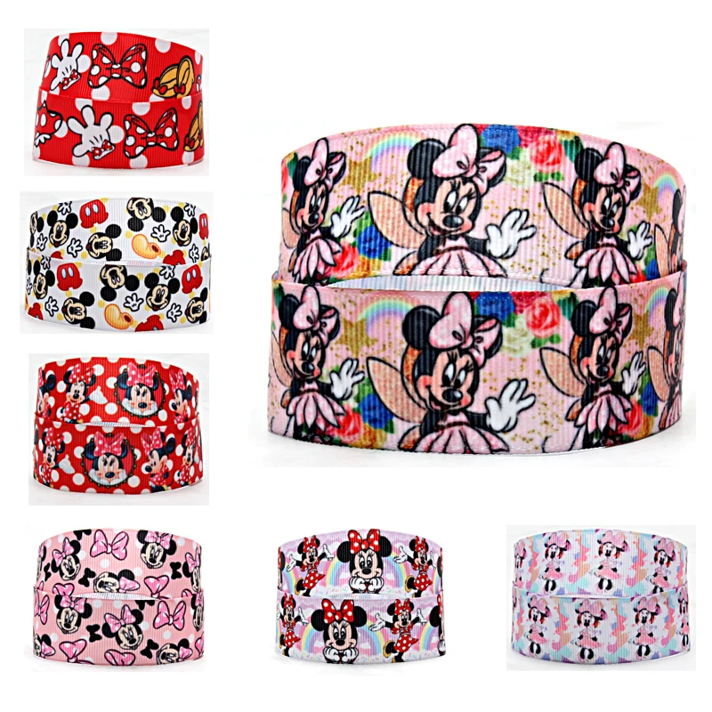 Disney 5Yards Grosgrain Ribbon 25MM 38MM Printed Mickey Minnie Mouse Cartoon Ribbon