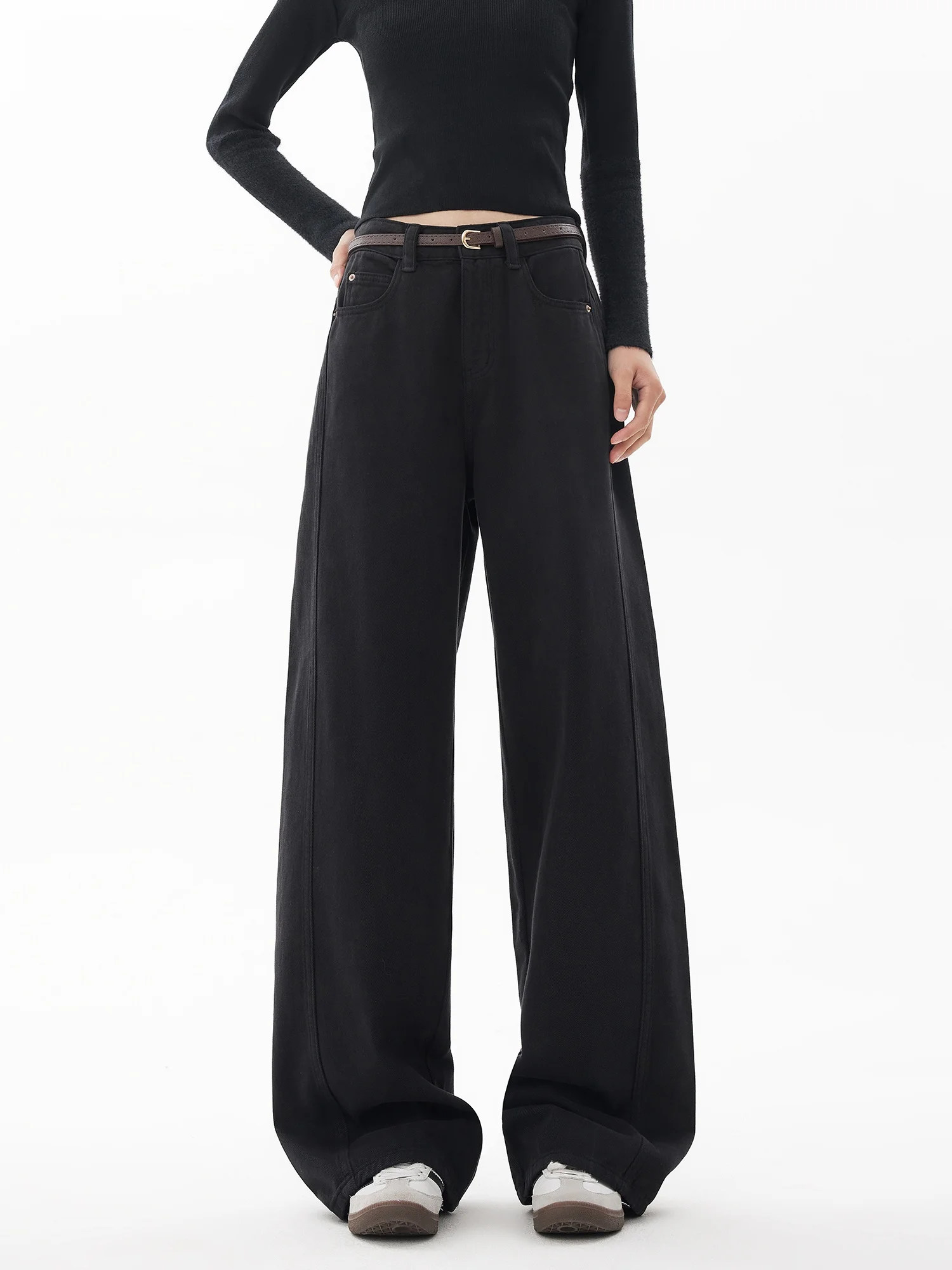 

Женские джинсы в стиле ретро, повседневные, свободные, с широкими штанинами, черные, зимние, из мягкого денима, с высокой талией, хлопковые, теплые, удобные брюки