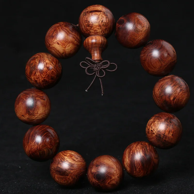 Natural African Zambian Red Sandalwood Wood Tibetan Buddhist Scriptures Big Beads Bracelet Prayer Beads Men Jewelry