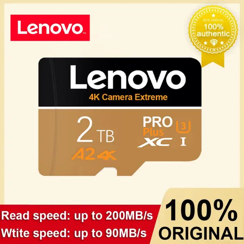 Lenovo-Mini Cartão SD para Telefone e Câmera, Cartão de Memória de Alta Velocidade, 2TB, 256GB, 512GB, 1TB, TF Flash Card, 128GB, Adaptador Grátis