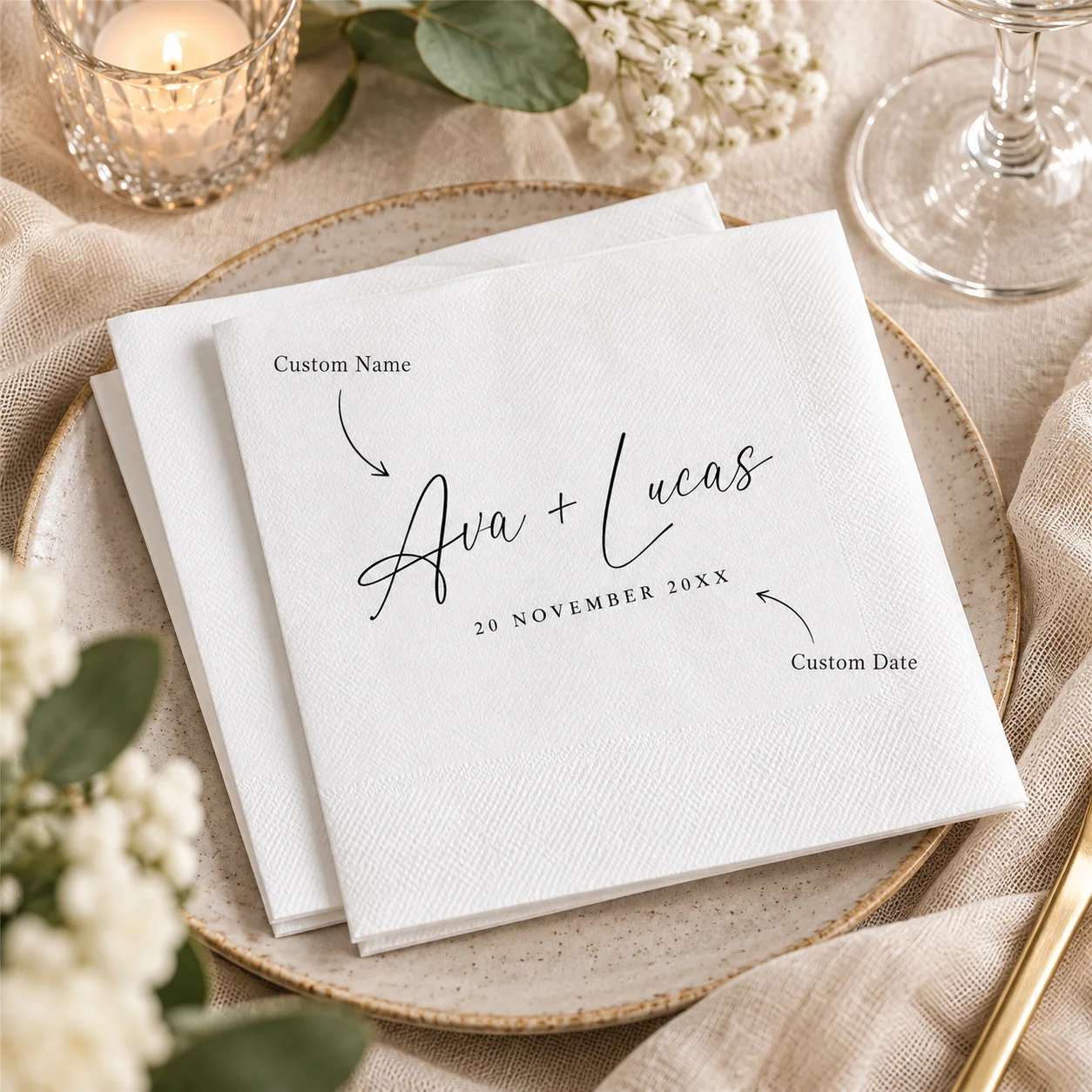 20-200 pezzi di tovaglioli personalizzati per matrimoni, tovaglioli da cocktail personalizzati per ricevimenti, feste di addio al nubilato, decorazion
