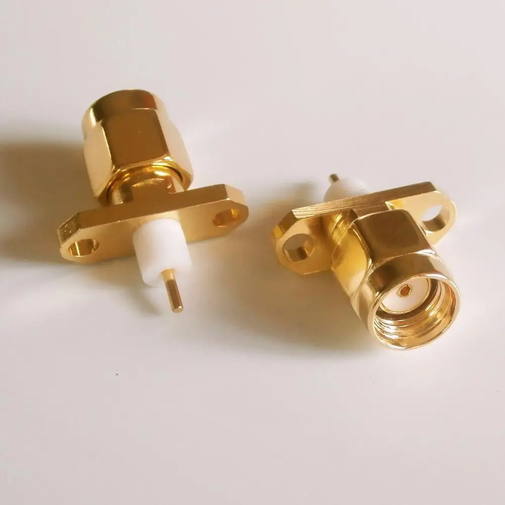 1X Pcs RP-SMA RPSMA RP SMA Male Rhombic With 2 Hole Flange Panel Chassis Mount deck Solder PTFE copper RF Coax Adapters