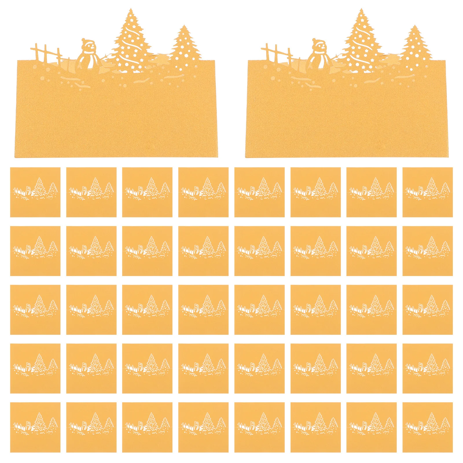 

50Pcs Snowman Christmas Place Cards Blank Gold Table Name Cards for Holiday Dinner Banquet Seating Winter Table Decor