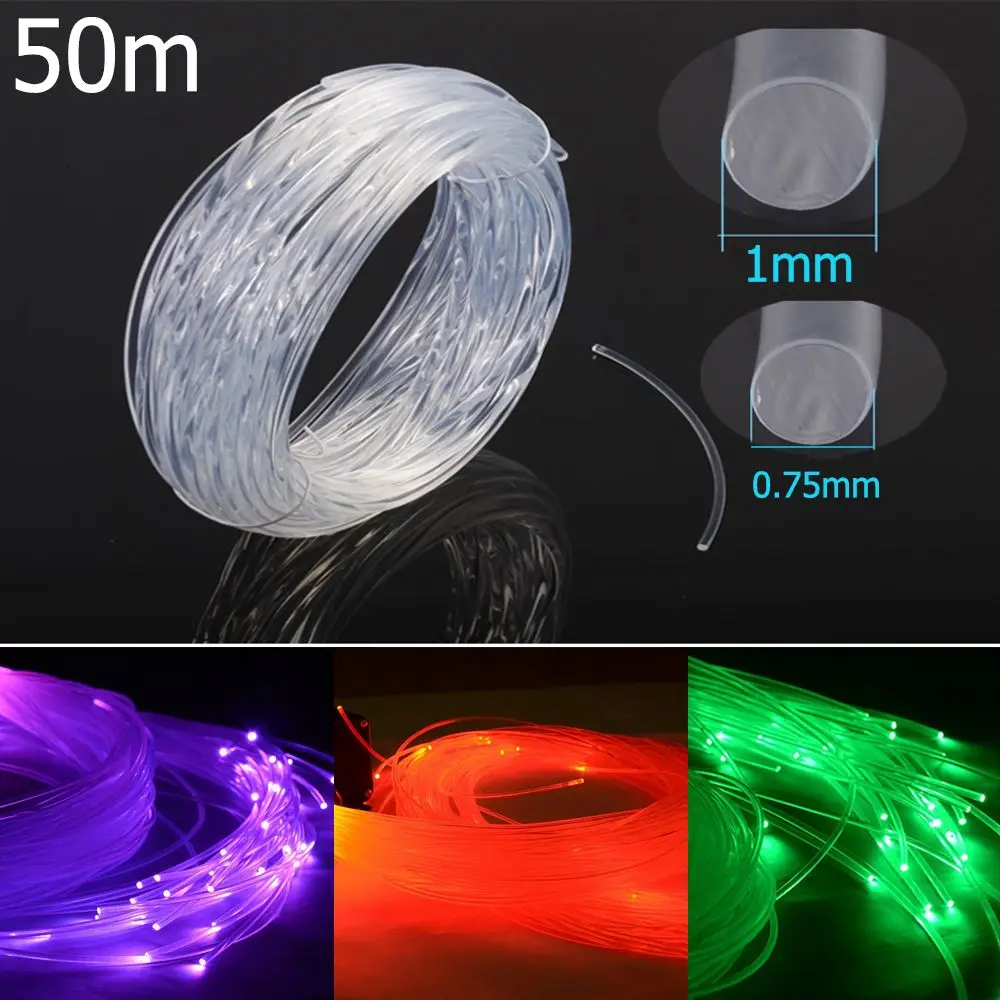 50mx0.75mm/1.0mm DIY Decoration Clear Fiber Optic Cable Led Light PMMA End Glow