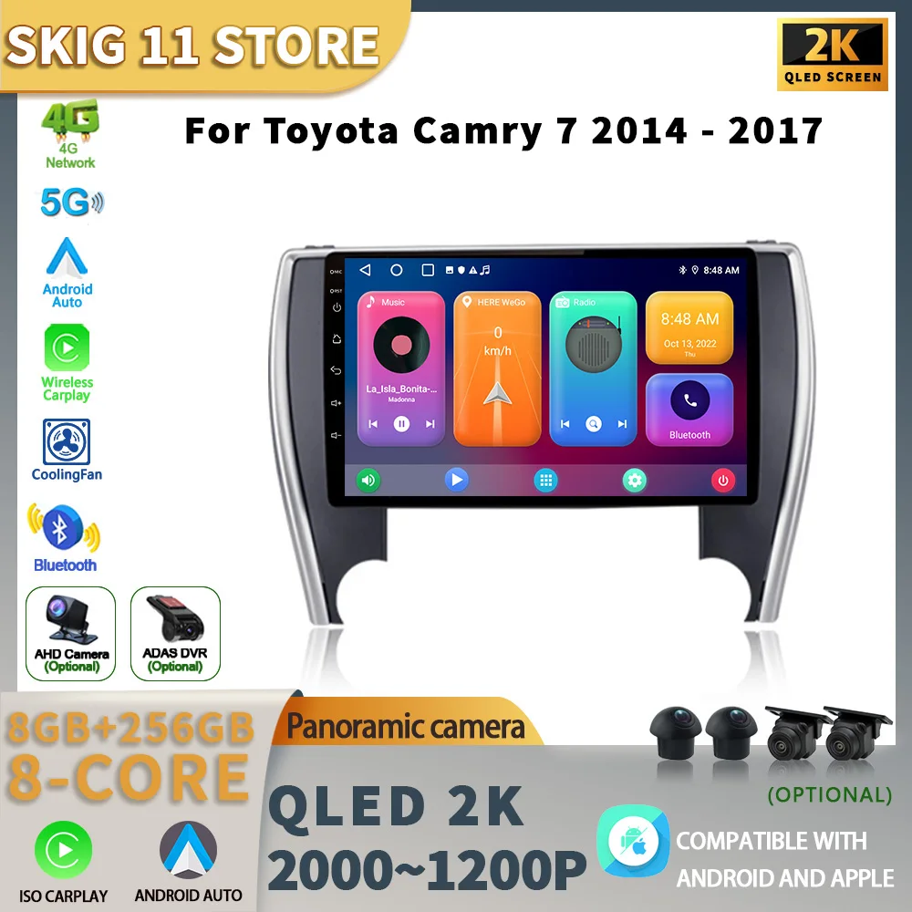 For Toyota Camry 7 2014-2017 Android 13 Car Stereo Unit Multimedia Radio 4G wifi GPS Wireless Carplay 2 Din Screen