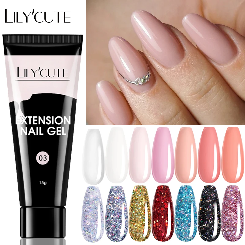 LILYCUTE 8/10/15ML Nail Extension Gel Pink Clear Building Acrylic Nail Gel Semi Permanent Soak Off UV LED Gel Nail Art Varnish