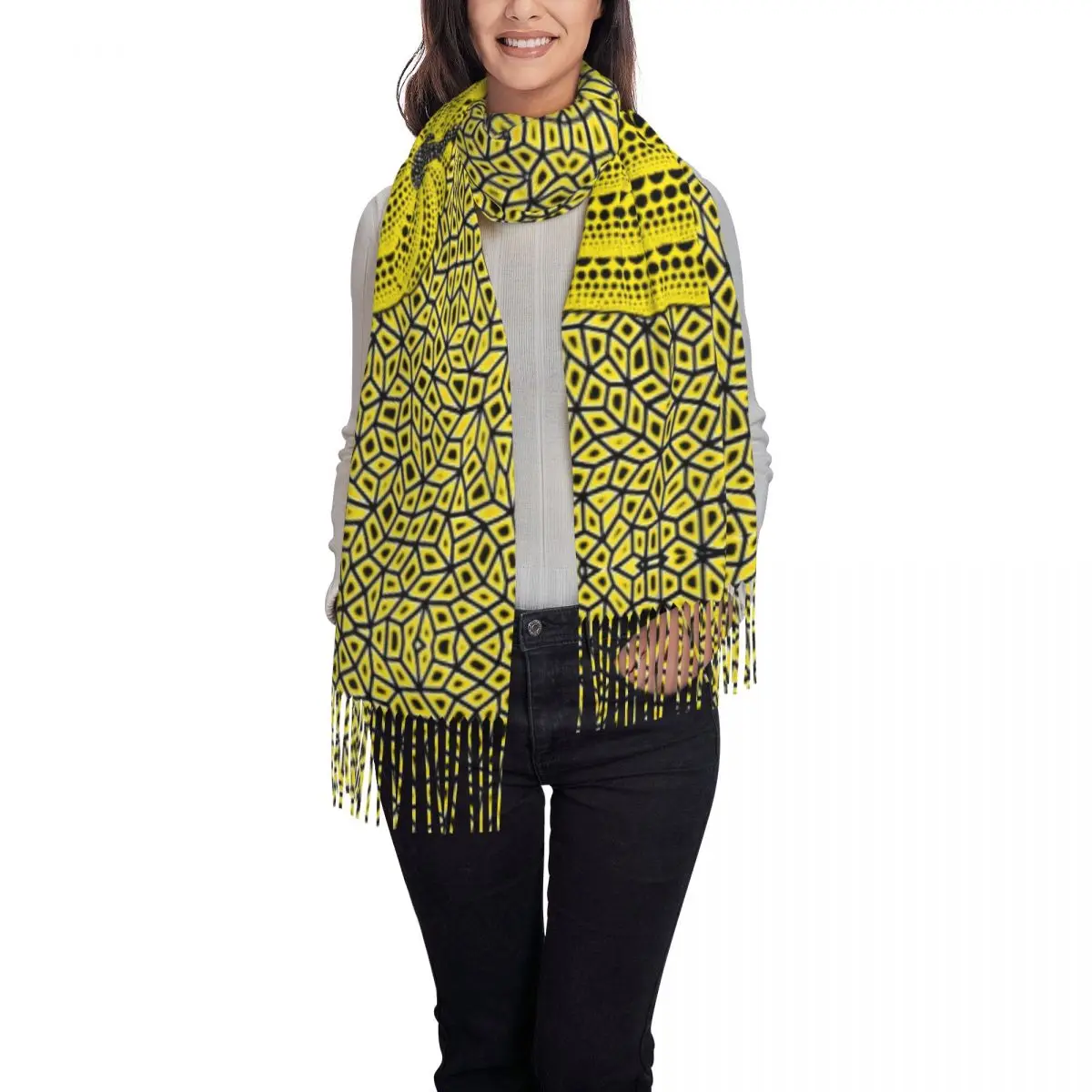 Yayoi Kusama Dots Scarf Wrap for Women Long Winter Warm Tassel Shawl Unisex Pumpkin Infinite Scarves