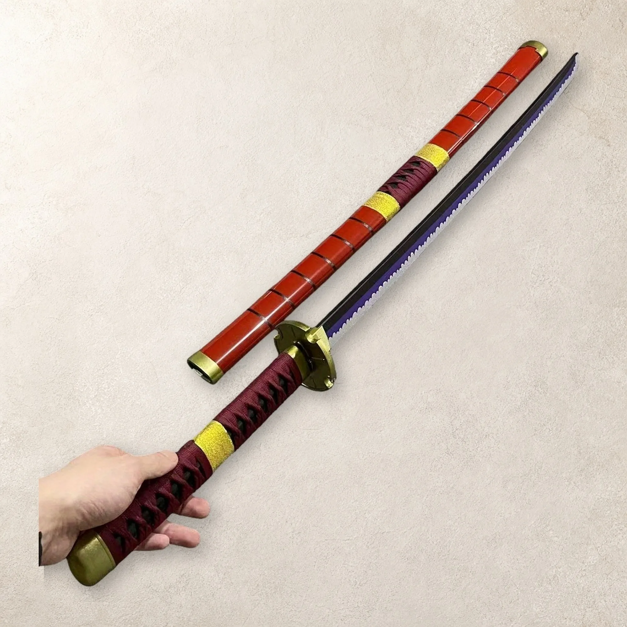 Multi Size One Piece Dual Style Katana Sword Sabre Blade Set Stand Belt Ninja Knife Schwert Plastic Cosplay Display Photo Prop view 5
