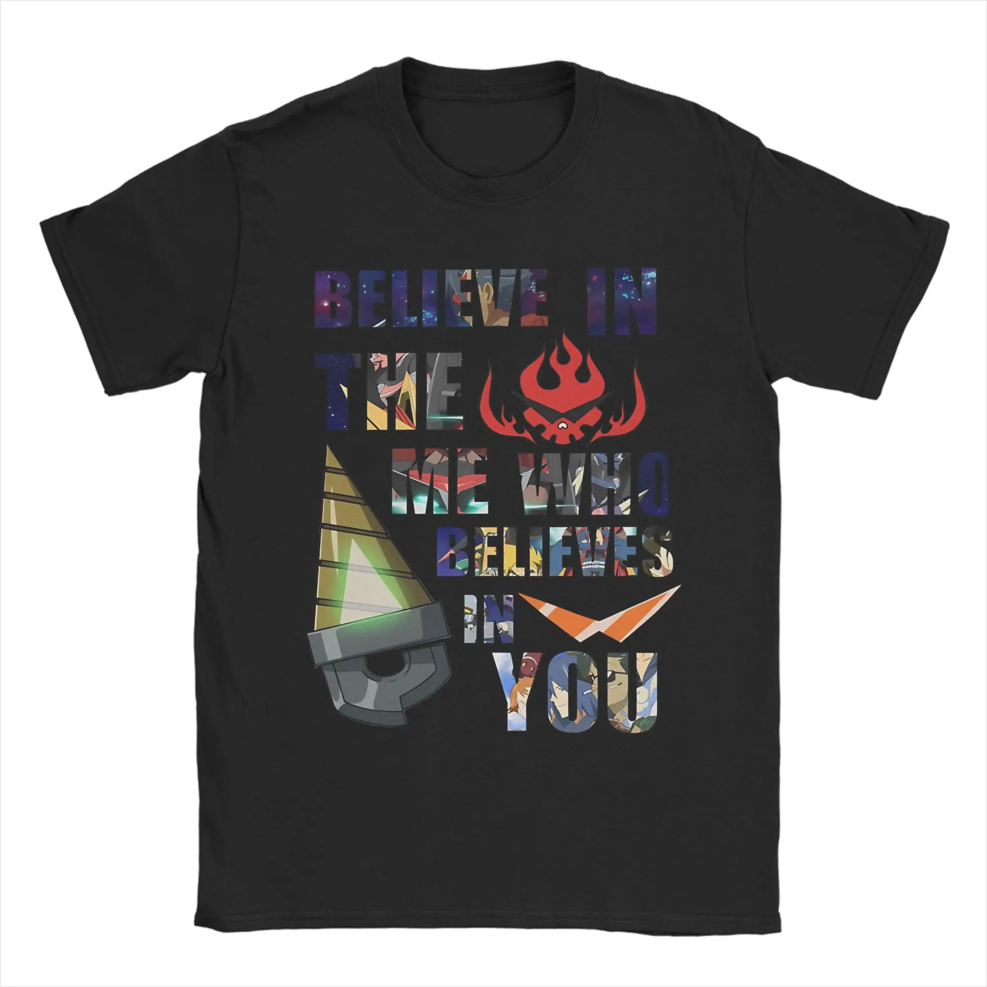 Kamina Quote    Men's T Shirt Gurren Lagann Crazy Tee Shirt Short Sleeve Round Collar T-Shirts Cotton Summer Clothes