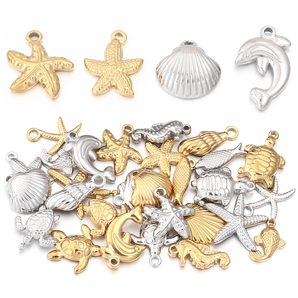 2pcs Stainless Steel Ocean Series Charms Marine Animal Starfish Turtle Shell Pendant For Jewelry Making DIY Necklace Accessories - Detail 1