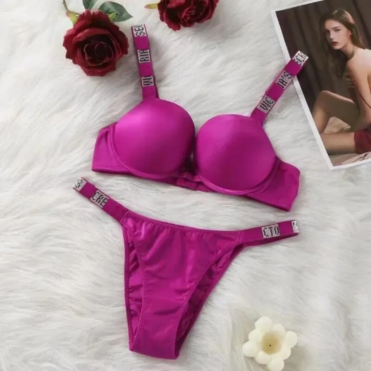 Set di mutandine corsetto da donna in pizzo Sexy Set di perizoma intimo da donna Set di cinturini con lettera di strass Slim Fit corsetto Push Up spedizione gratuita