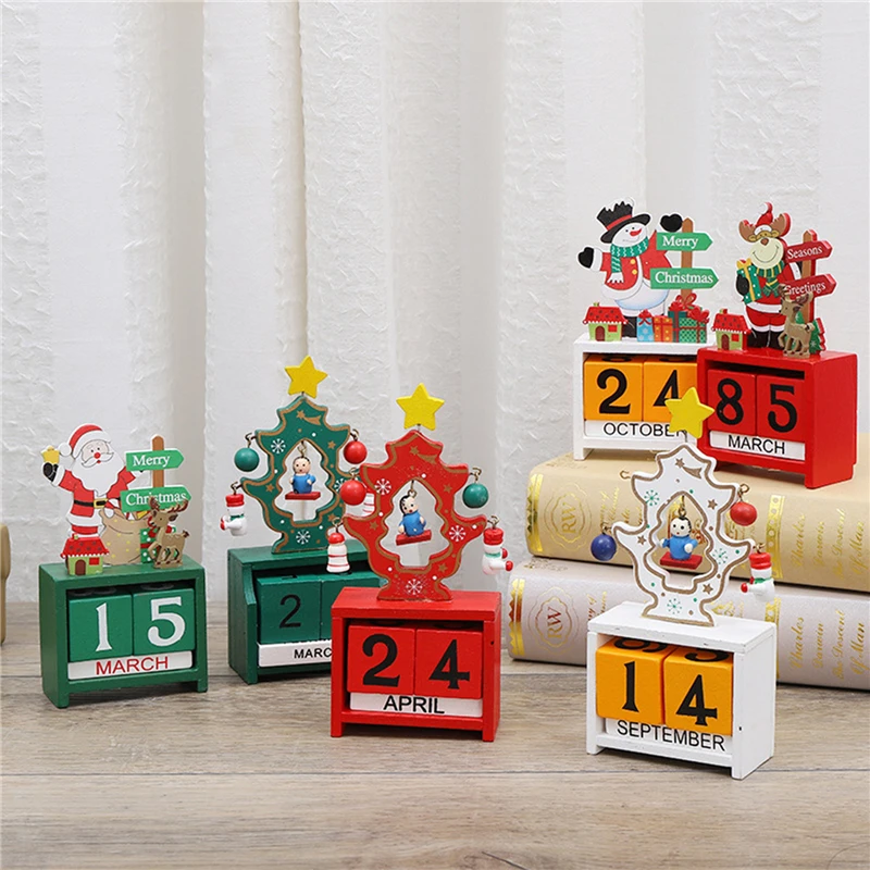 Christmas Count Down Calendar Santa Claus Snowman Elk Wooden Calendar Christmas Ornaments Home Desktop Decoration New Year Gifts