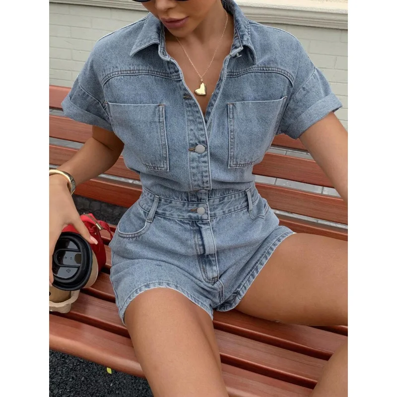 

Low Waist Denim Romper Short Pants Spring 2026 Women's Clothing One-Piece Suit Other Fabric 100% New Style Cross-Border Sea