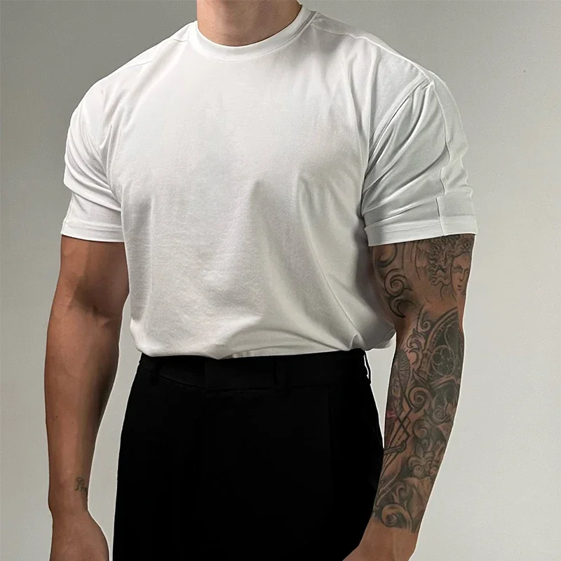 

2024 Summer New Mens T-shirts Pure Cotton Breathable Slim Short Sleeve O Neck Bottoming T Shirt Streetwear Men Casual Pullovers