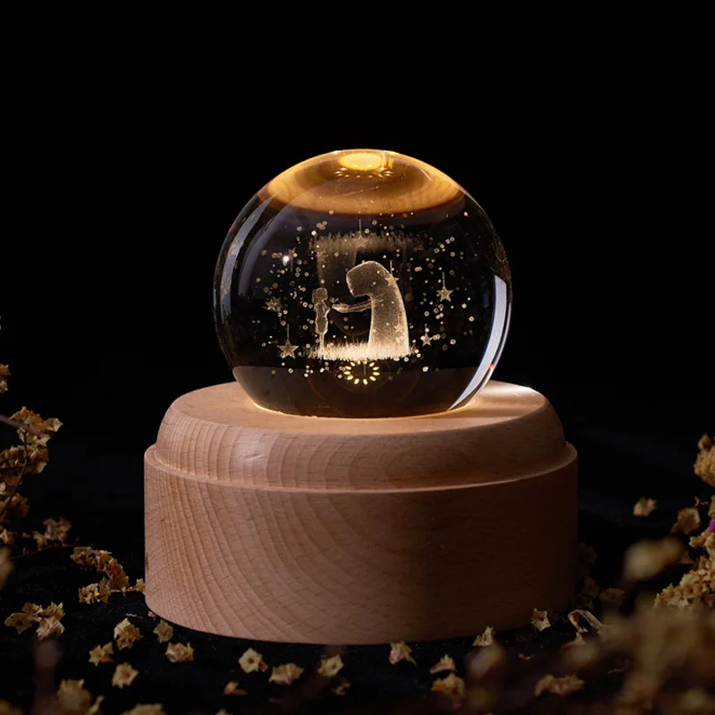 Imagem -04 - Crystal Ball Night Light para Crianças Carregamento Usb Moon Lamps Music Box Universo Galáxia Terra Globo Artesanato Casa Desktop Decor 3d