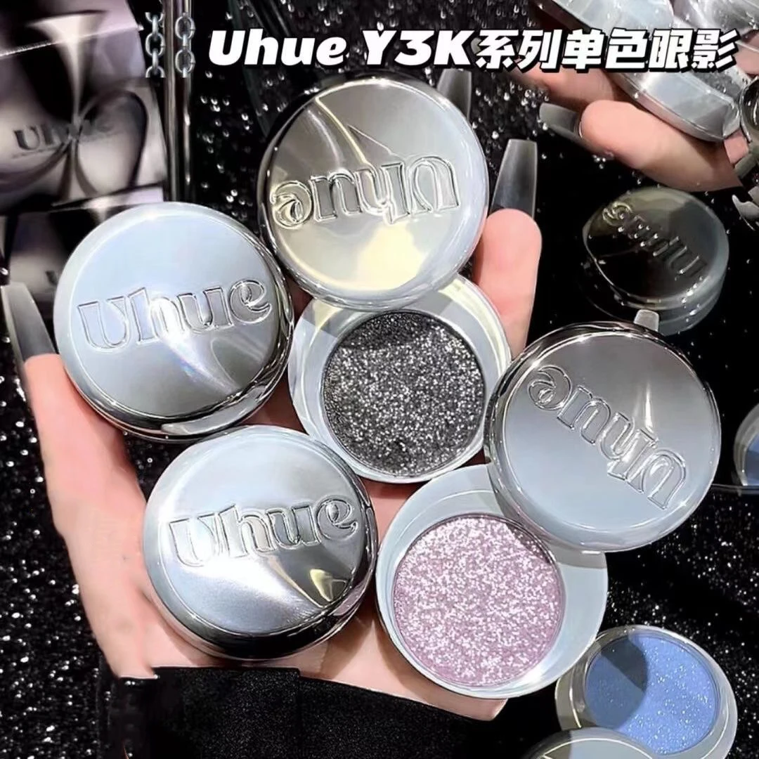 Uhue Monochrome Eye Shadow Silver Blue Smoked Shimmer Pearlescent Soft Texture Eye Glitter Shadow Plate Makeup