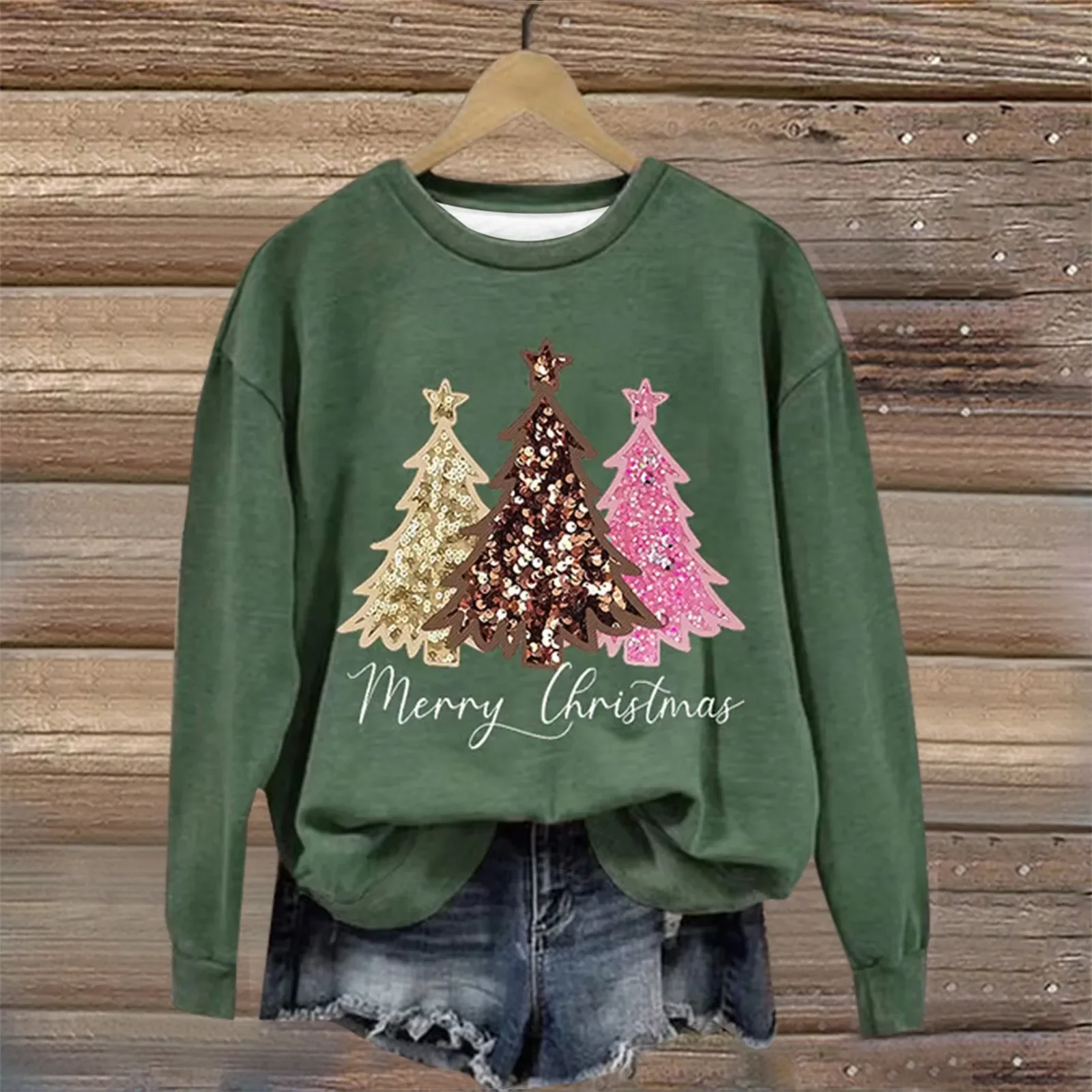 Xmas Tree Hoodie Women Christmas Luxury Tree Print Sweatshirt O-Neck Long Sleeve Loose Baggy Pullover 2024 Autumn Female Clothes