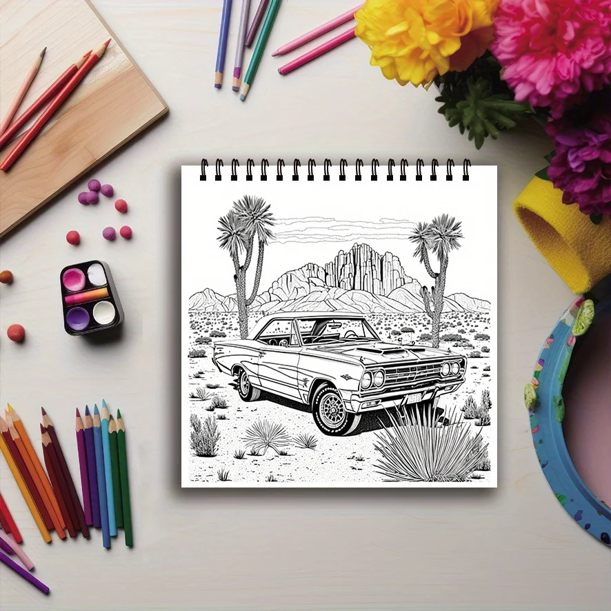 Buku Mewarnai 7.87x 7.87 inci 32 halaman buku mewarnai mobil - cocok untuk menenangkan, hadiah pesta liburan, hadiah ideal untuk keluarga