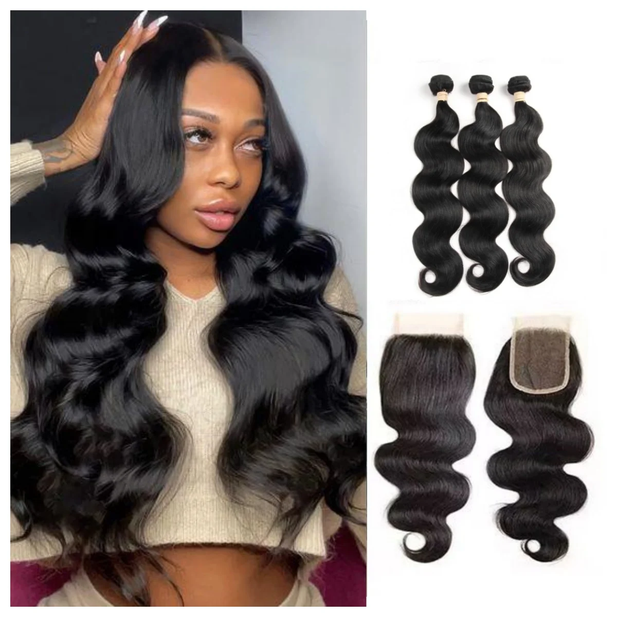 

Hair Bundles With Closures Curly bundles human hair Body Wave Closure 4x4 Lace Closure 100% Natural Human Hair 50g Transparent