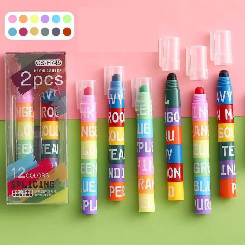 

24 pcs/lot Creative Retro Solid 12 Colors Highlighter Cute Drawing Painting Marker Pens Office School Writing Supplies