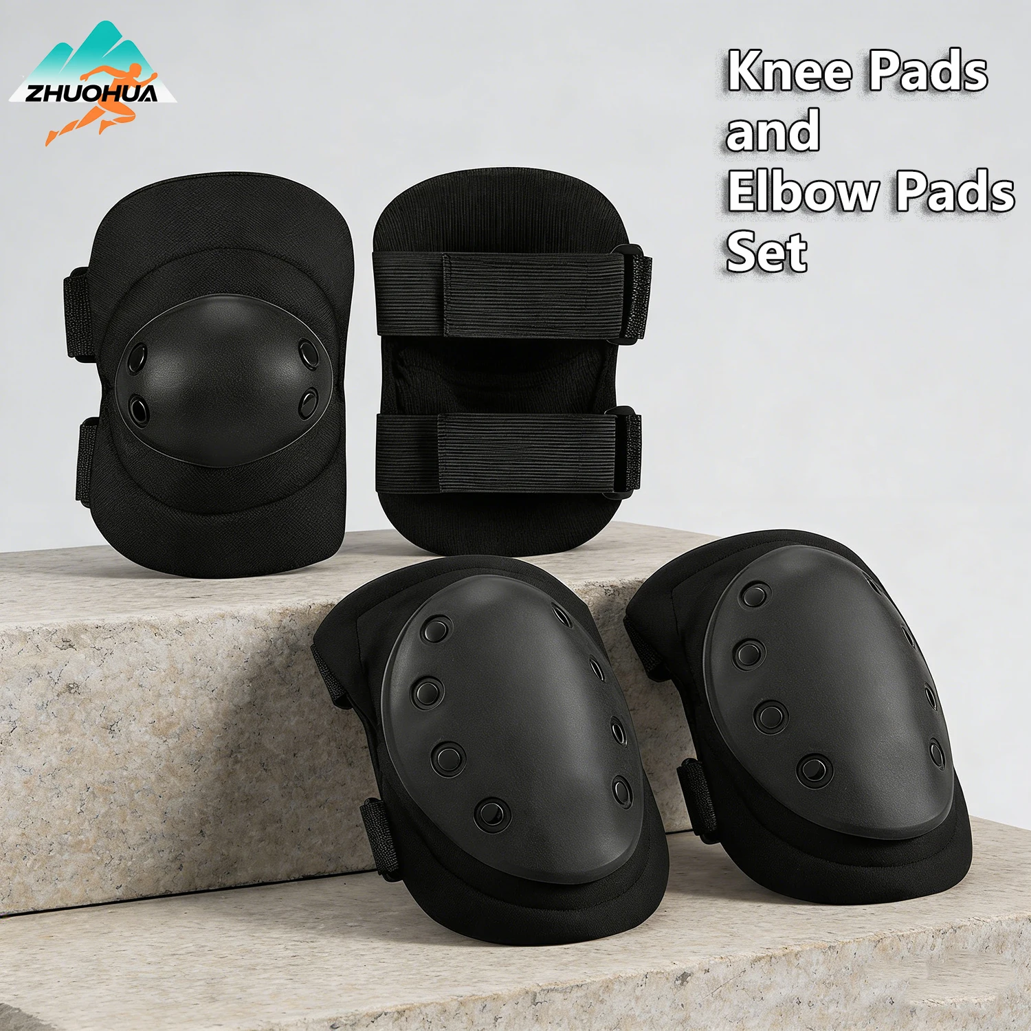 ZHUOHUA Knee Pads and Elbow Pads Set, Protective Knee & Elbow Guard for Airsoft,skateboarding, Paintball, Hunting,Outdoor Sports
