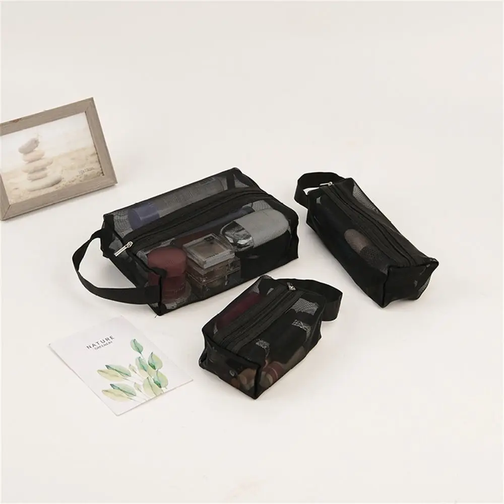 3pcs Practical Three Piece Cosmetic Storage Bag Mesh Folding Zero Wallet Portable Water Wash Travel Bag