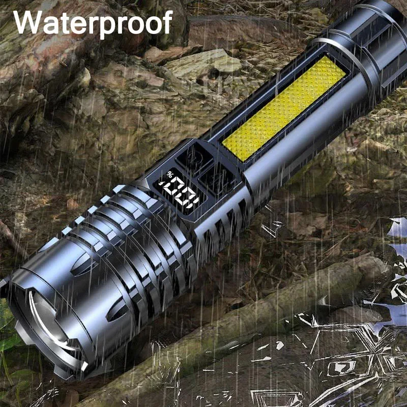 Super Bright Powerful LED Flashlight Rechargeable Led Flashlight With COB Side Light 5 Lighting Modes Torch For Outdoor Camping