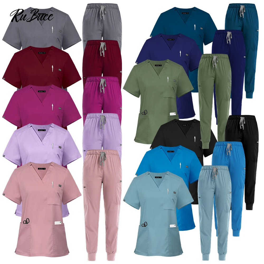 Conjunto de uniforme quirúrgico para mujer, conjunto de enfermería con bolsillo, pantalones para correr, uniforme médico clínico para enfermera, trajes de salón de belleza y Hospital