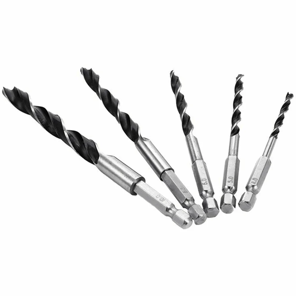 For Woodworking Drilling Drill Bits Three-pointed /10mm /6mm 4mm 5 Piece Set Hex Shank Three Point Woodworking Drill