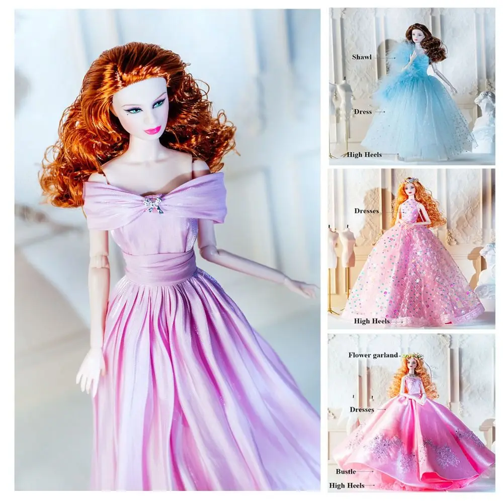 

European Fashion Supermodel Doll Pink Dresses Collector Gift DIY Toys Diamond Lace Clothes Luxury Lace Wedding Dresses