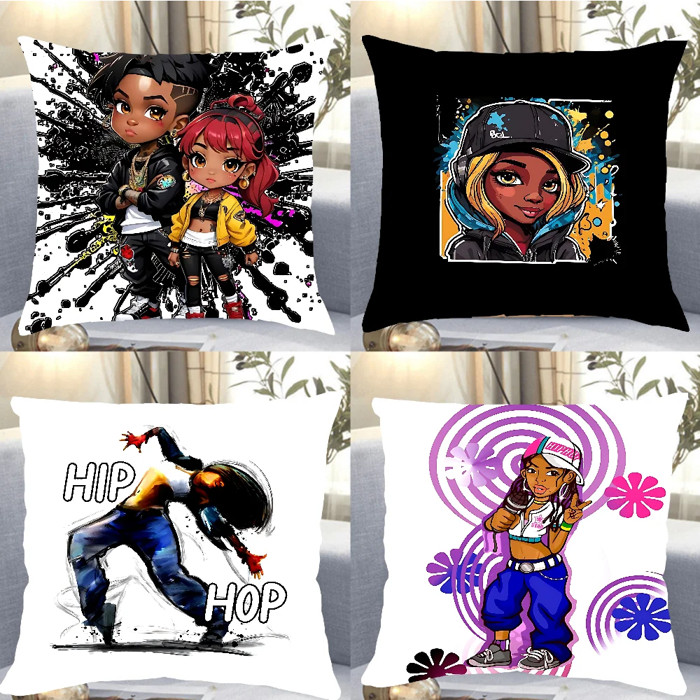 Cartoon Girl Hip Hop Pillow Case Cushion Cover Polyester Pillowcase Decorative Sofa Cushion Pillowcase Home Decor