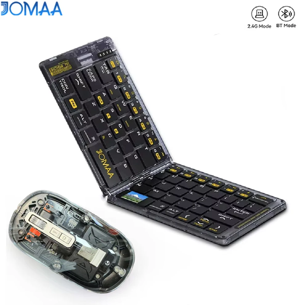 Jomaa Transparent Foldable Wireless Keyboard with Mouse - Bluetooth Travel Keyboard for Smartphone iPAD Computer