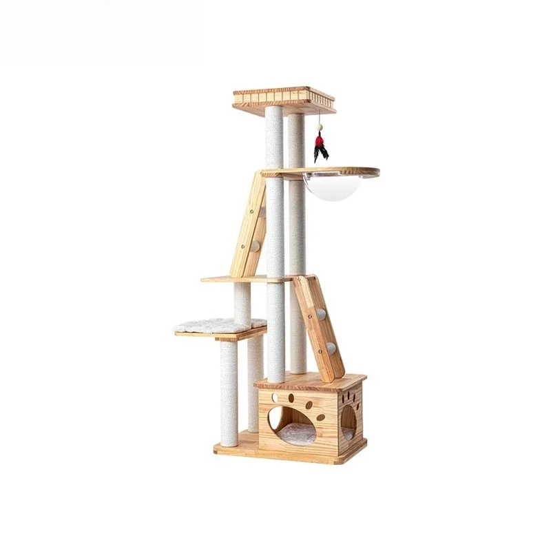 Cat climbing frame cat toys  nest  tree integrated solid wood jumping platform products
