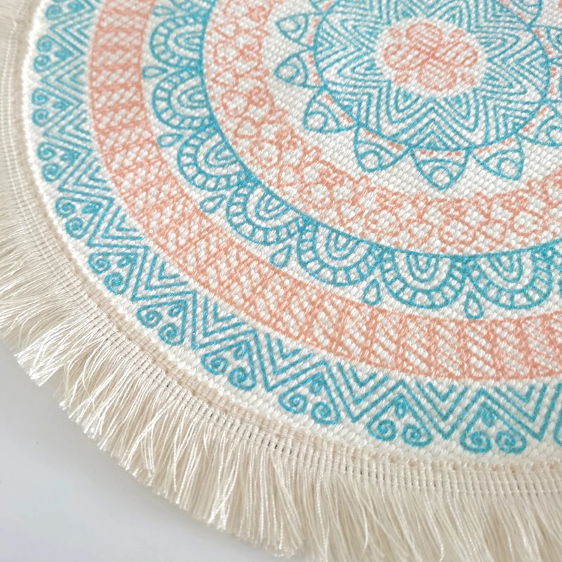 Bohemian Round Placemats Simple Handwoven Jute Placemats Coasters Vintage Cotton Linen Mats Vase Mats Kitchen Accessories