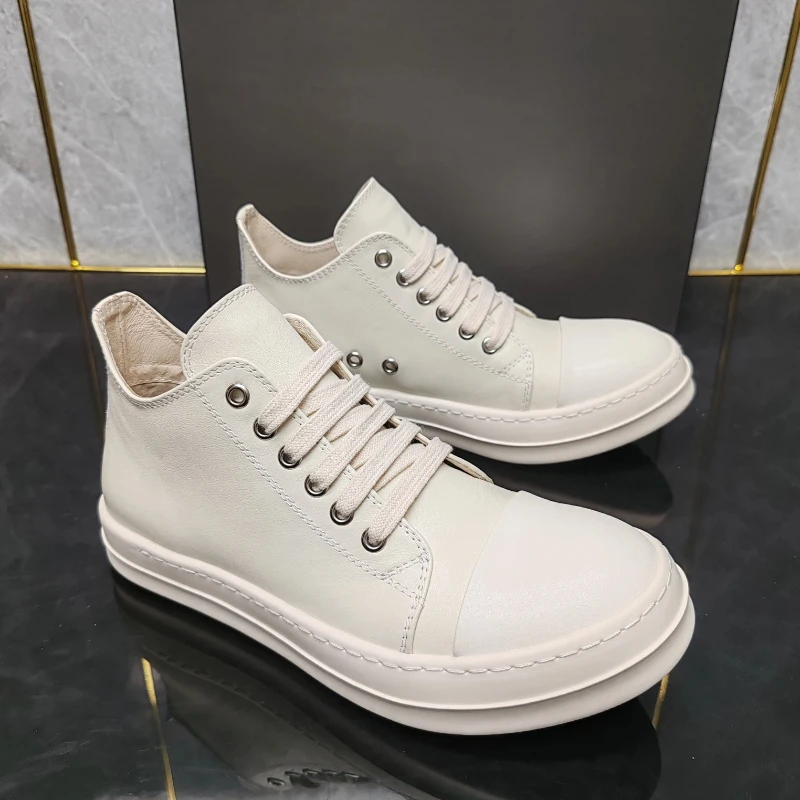 

2025SS High Street Versatile and Casual Shoes Men Men's White Leather Thick-soled Stylish Sneakers