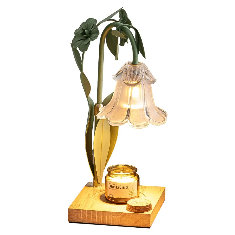

Pastoral Melting Candle Lamp Bedroom Bedside Table Lamp Dimmable Night Light Lily of the Valley Fireless