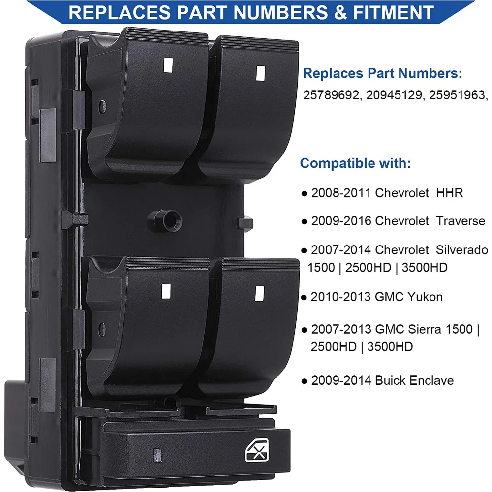 OE 교체 윈도우 마스터 스위치, 2007-2013 쉐보레 실베라도 및 GMC 시에라 및 2009-2017 트래버스-20945129 25789692