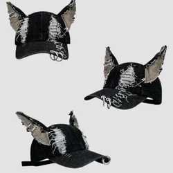 Junk style y2k Doberman Dog ears washed cowboy baseball cap Dark tie punk personality street cap tide