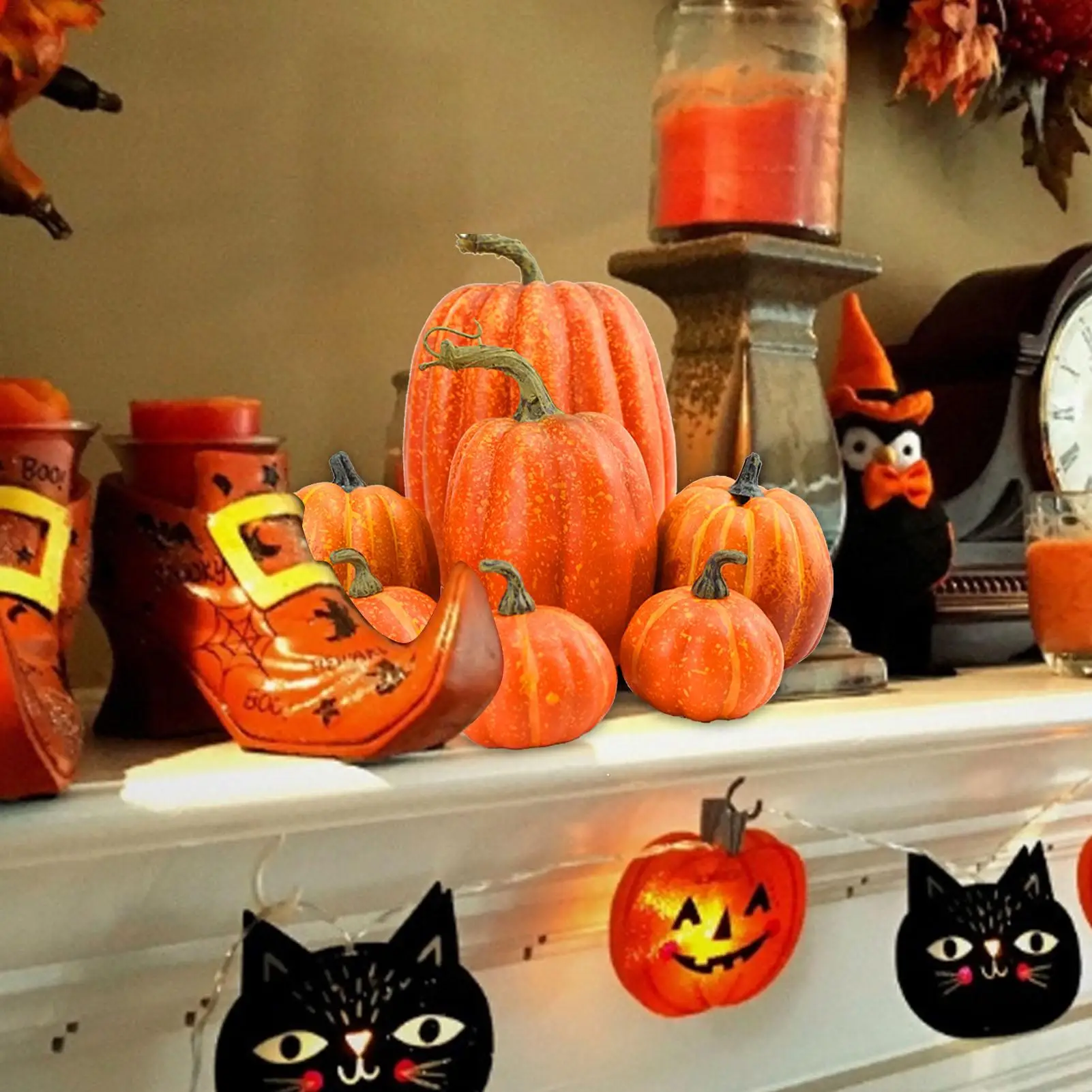 Halloween Künstliche Kürbisse 7 Stück Verschiedene Größen Schaumstoff-Kürbisse Realistische Dekorationen für Halloween und Thanksgiving Festival – Detail 3
