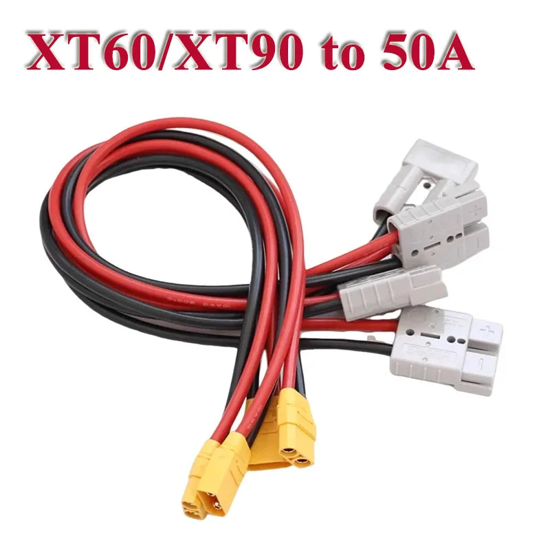 50A Gray Plug to XT60/XT90 Connecrtor Cable Male and Female High Current Electric Vehicle Charging/Discharging Plug Adapter Wire